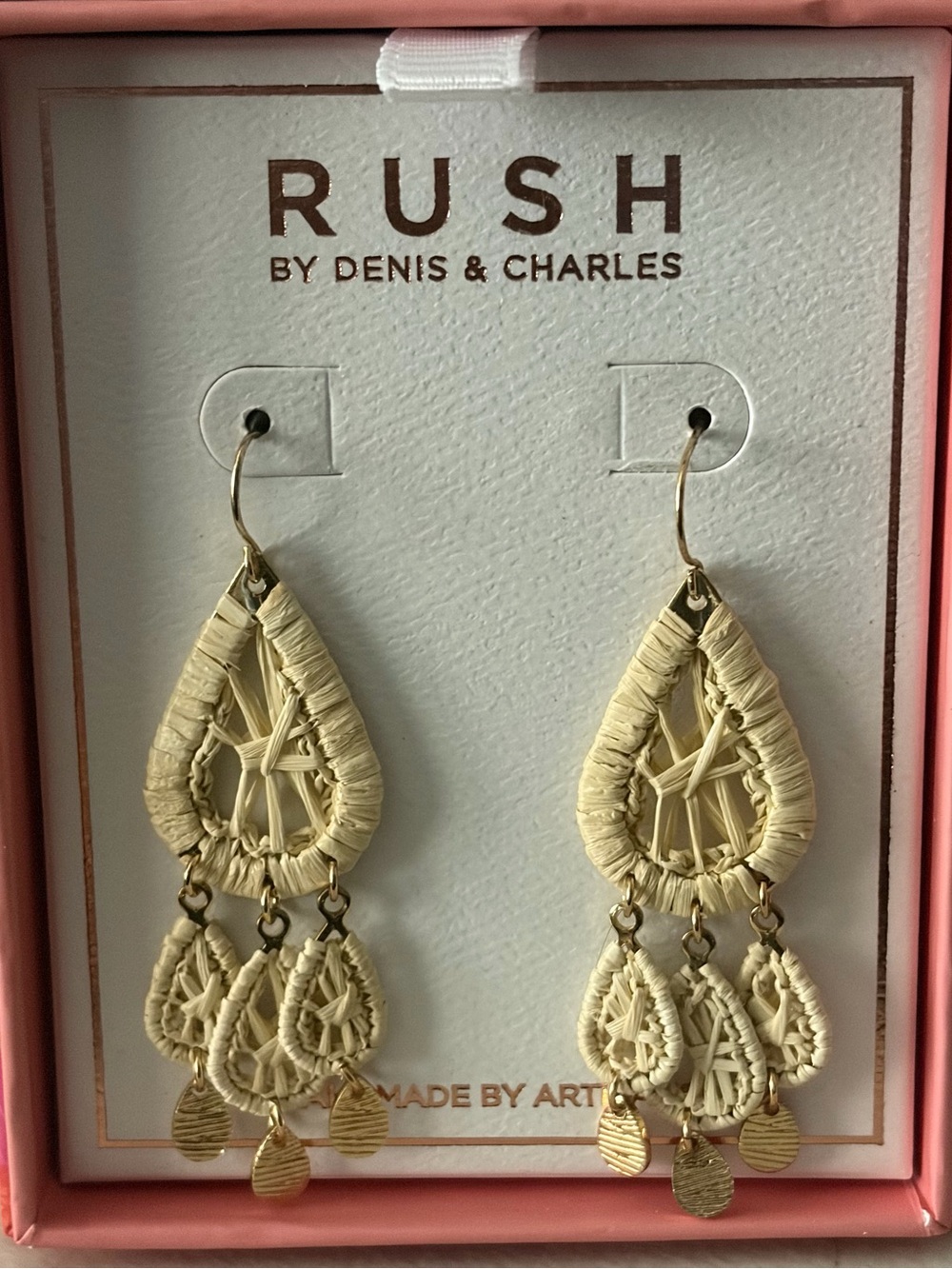 RUSH by Denis & Charles Raffia Teardrop Dangle Earrings - Cream